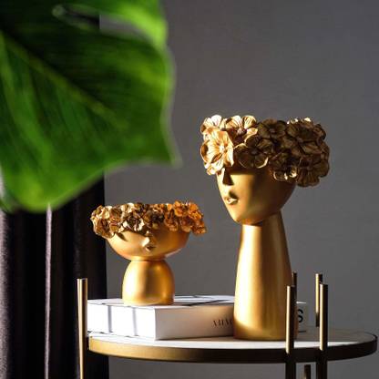 ARTMENT Surreal Faces Gold Table Planters Set of 2 Resin Vase
