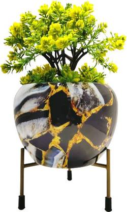 handmadecraft Multicolor Metal Planter pot / flower pot with table stand Iron Vase (6 inch,) Iron Vase