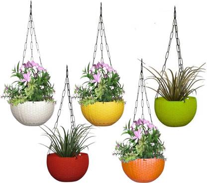 COOLPLAST Plastic Hanging Flower Pots | Random Colour Hanging Baskets Pack of 2 Plastic Vase