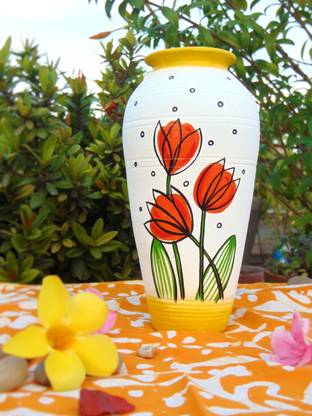 Dakshina Art Tulip Flower Home Decor,Table Decoration,Hand Made,Flower Pots,Clay Pot Terracotta Vase