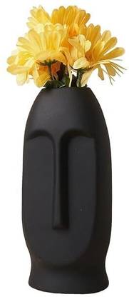 FARHIN Black Ceramic Face Vase Ruf Matte Finish |Flower Vase for Home Door (12" Inch) Ceramic Vase