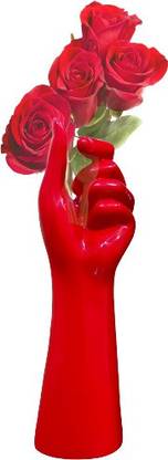 AVON STAR GALLERY Hand Shape vase Polyresin One Sides Open Flower Vase (25 Cm) (RED) Polyresin Vase