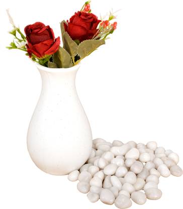 GOLDEN SPIRAL Plastic Vase with Artificial Flowers and Pebbles Decorative for Home Set of 2 Plastic Vase