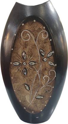 ETWARI Wooden style clay flower pot with moti design for gifting, living room, bedroom Earthenware Vase