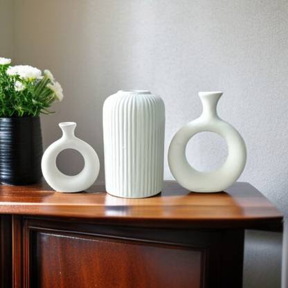 GOODVIBES White Vase Combo ( Set of 3 ) Ceramic Vase