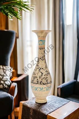 MOZO HUB Hand Crafted Bottle Pattern Brass Flower Vase Brass Vase
