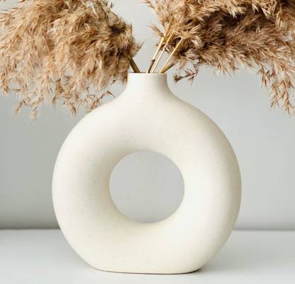 VIBEIN Flower Vase | Donut Shape Ceramic vases to use with Artifical Flower and Grass Porcelain Vase