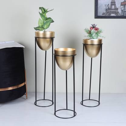 Amaya Decors Black & Gold Detachable Capsule Planter Set of 3 Iron Vase