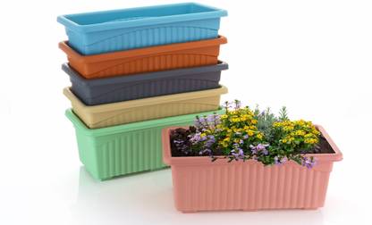 PSA 6 Pcs Balcony Garden Rectangular Vegetable Flower Planter Resin Box Planting Pot Plastic Vase