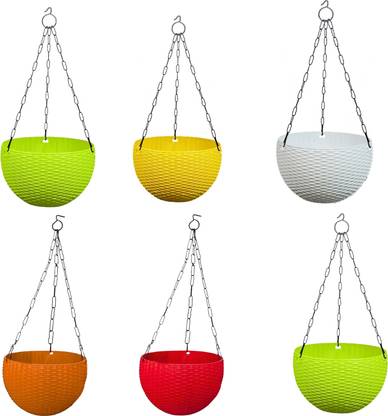 COOLPLAST Plastic Hanging Plant Baskets| Random Colour Garden Pots for Terrace &Patio 6pcs Plastic Vase