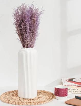amshus White Ribbed Ceramic Vase for Home Décor Ceramic Vase