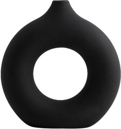 Silver Martini Ins Donut Plain Embryo Vase Black-Medium Porcelain Vase