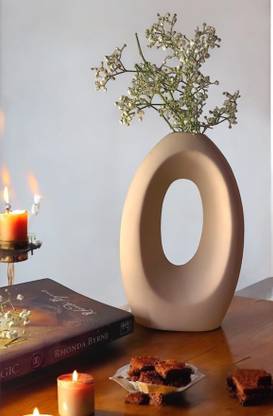 THE COZY STORE Modern Ceramic Oval Hollow Vase – Neutral Beige Ceramic Vase