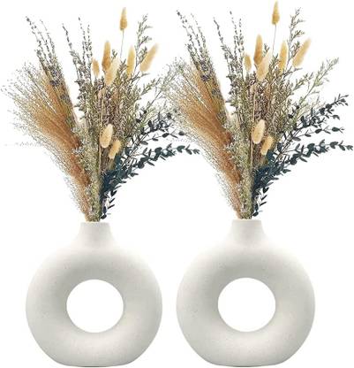 Ceramic Shop Ring Flower Vase Pampas Grass Vase Off White Donut-Set Of 2 (6 And 6 Inches) Ceramic Vase