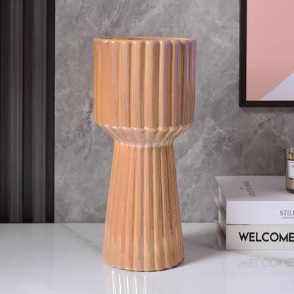 Art Street Gradiant Effect Boho Ribbed Large Modern Table Bookshelf Flower Pot for Home Ceramic Vase