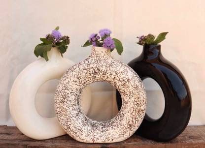 Squareit Ceramic Donut Vase Set of 3 for Home Decor and Office Ceramic Vase