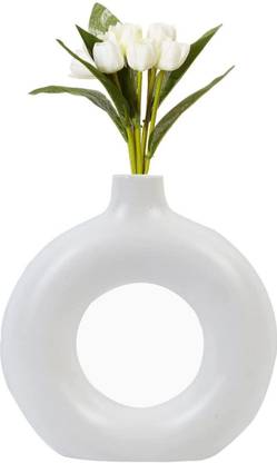 GleamSun Donut plastic Pot and Vase(Pack of 1), Round Ring Shaped White Color Vase, Plastic Vase