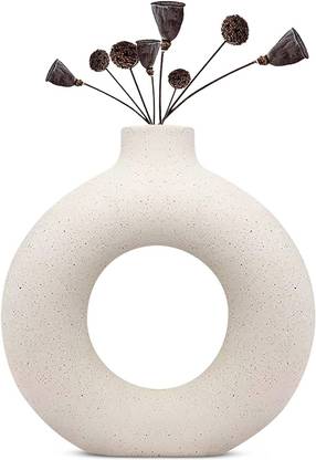 Saikara Collection Saikara Collection White Donut Vase Office Desk Flower Vase, Ceramic Centrepiece Ceramic Vase