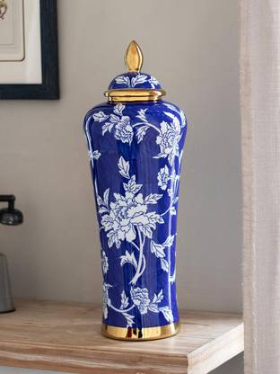 THEDECORKART Adian Decorative Lidded Jar - Large Porcelain Vase