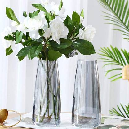 TIED RIBBONS Set of 2 Glass Vases Pot for Flowers Home Décor Living Room Bedroom Office Table Glass Vase