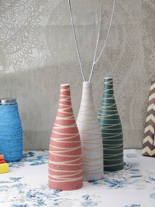 VarEesha Cris Cross Ceramic Vases Set of Three - Pink,White and Green Ceramic Vase