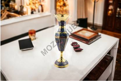 मोजोहब MOZO HUB Brass Navy Blue Flower vase Hexagon pattern 25 cm पीतल वास