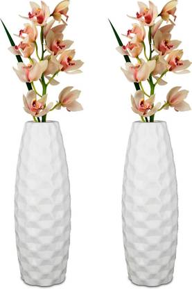 Garden's Need 11-Inch White Color Cylindrical Shape Plastic Celerio Indoor Flower Vases Plastic Vase