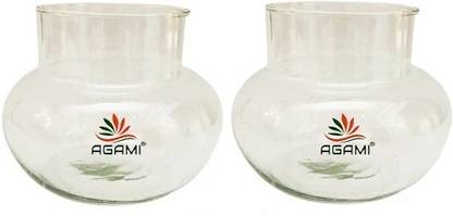 Decorzone Beautiful Round Decorative Clear Vase with Lotus Flower Glass, Earthenware Vase