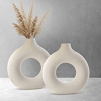 Kraftlik Handicrafts Kraftlik Handicrafts Donut Shape Vase for Office and Home Decor Centrepiece Ceramic Vase