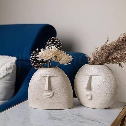 Ceramic Shop The Upbeat Smile Face Vase and The Blowing Kiss Face Vase Pack of 2 Ceramic Vase