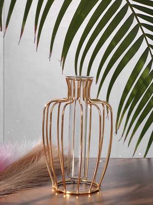 Satyam Kraft Glass Propagation Station with Metal Frame, Test Tube Vase for Flower Decoration Bronze Vase
