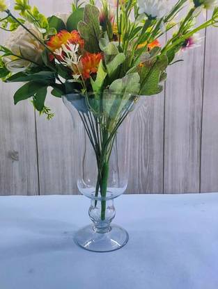 Decorzone Beautiful Round Decorative Clear Vase with Lotus Flower Glass Vase