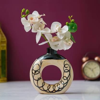B S NATURAL Donut Shape Ceramic Vase Traditional Luxury vase Home Office Living Room DecoreA Ceramic Vase