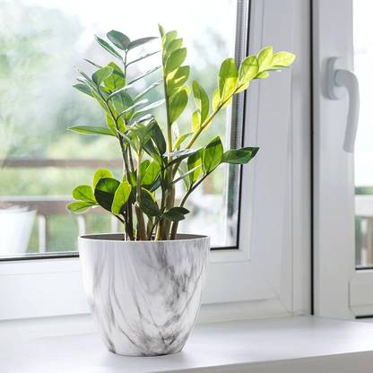 De Gardenia Melamine Marble Texture Flower Pot – White Polyester Vase