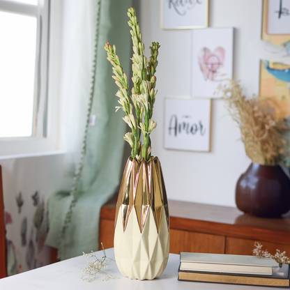 MARKET 99 Ivory & Golden Geometric Vase Ceramic Vase