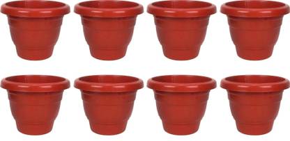 JOREN 8 inches Teracotta Gardening Flower Pots Round Plastic Plant container pot Plastic Vase