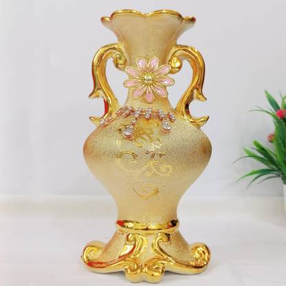 Giftistry Pratham Creation Ceramic Flower Golden Vase (22 cm x 12 cm x 12 cm) Ceramic Vase