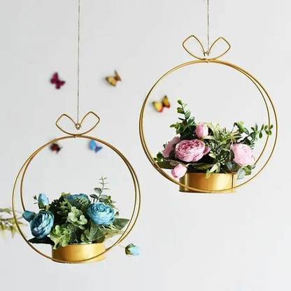 DreamKraft Set of 2 Round Shape Ceiling Wall Hanging Metal Iron Vase
