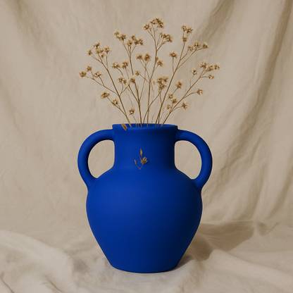 TereBellle Aegean Echo – Cobalt Blue Ceramic Vase with Dual Handles for Home Decor Ceramic Vase