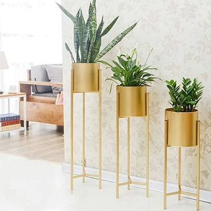 UniqueArt Floor Flower Stand Iron Frame Display Stand ,Metal Pots with 3 Different Size Iron Vase