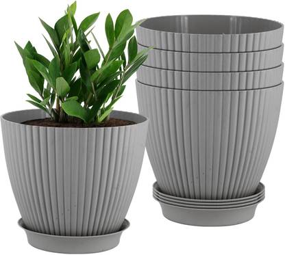Flipkart SmartBuy Flower Pots Outdoor Indoor, Planters with Drainage Hole and Tray Saucer Plastic Vase