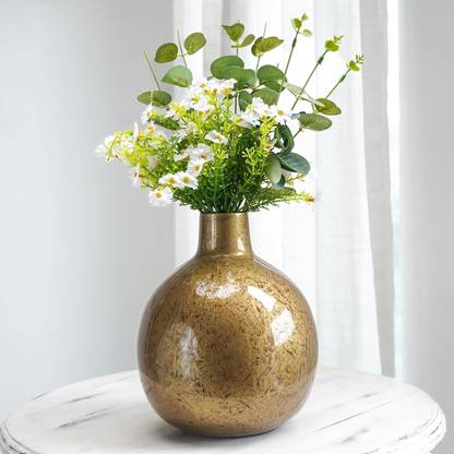 BEHOMA Metal Bud Flower Vase for Home Decor, Antique Gold finish - Large Iron Vase