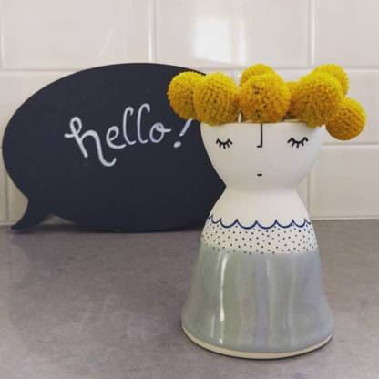 Classydesigners Grey & White Ceramic Vase, Small Flower Vases for Home Décor, H4.5" D3.5" Ceramic Vase