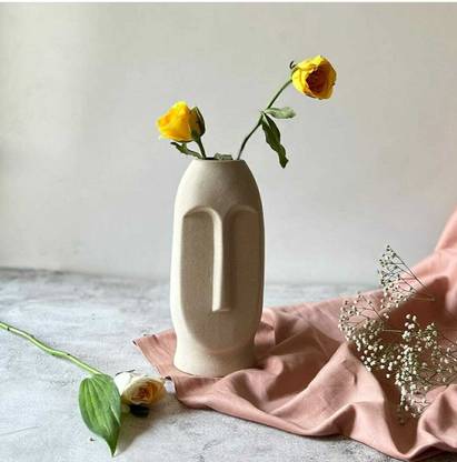 Madee Handcrafted Abstract Face Vase | Ceramic Flower Vase| Matte (Rough) Finish Ceramic Vase