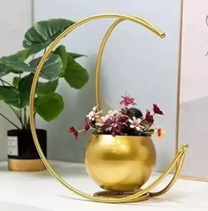 jn crafts Iron Moon-Shaped Flower Vase in Gold Iron Moon-Shaped Geometric Flower vase Iron Vase