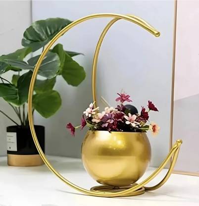 Deco Art Corp Moon Vase Designer Moon Shape Vase Gold Metal Table Decorative Flower Pot Iron Vase
