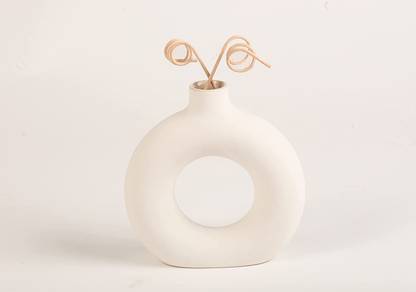 The White Space 6 inch White Elegant Donut with Two Vase Sticks for Decoration Ceramic Vase
