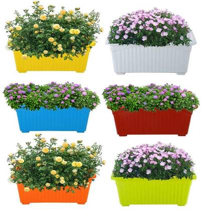 PSA 4 Pcs Balcony Garden Rectangular Vegetable Flower Planter Resin Box Planting Pot Plastic Vase