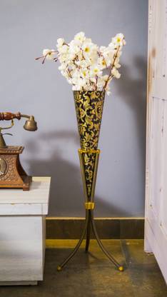 GROOVE AND GRAINS Set of 2 Black and Golden Floral Iron Vase