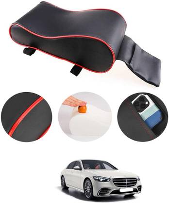 MSNP Leatherette Armrest Cover With Phone Holder Memory Foam Black/ red piping 342 Car Armrest
